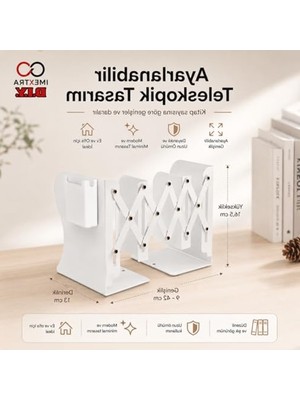Odea Ayarlanabilir Teleskopik Metal Kitap Tutucu, 9-42 cm Genişleyebilir