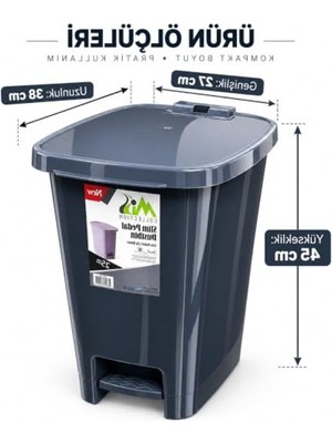 Odea Pedallı Çöp Kovası, 25 Litre Kapasite ile Antrasit Renk