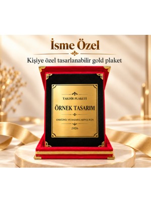 Lion Tasarım Dünyası Kişiye Özel Ödül Kırmızı Plaket - Kişiye Özel Kadife Plaket - Büyük Boy Plaket