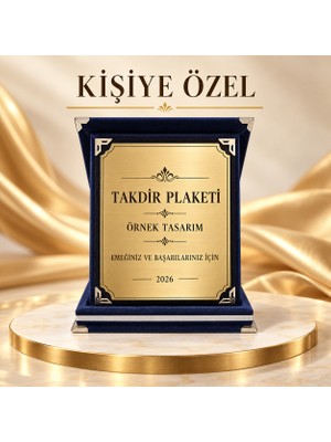 Lion Tasarım Dünyası Kişiye Özel Ödül Mavi Plaket - Kişiye Özel Kadife Plaket - Büyük Boy Plaket