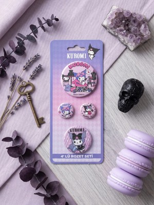 Gifi Kuromi & Hello Kitty Lisanslı 4'lü Rozet Set