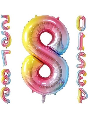 Odea Gökkuşağı Folyo Balon - 32 Inç Rakam 8 Tasarımı