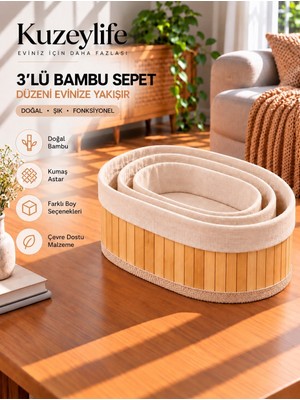 Kuzey Life Kuzeylife Bambu Trio Oval 3lü Sepet Seti