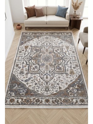 Merinos Valeria Etnik Desen Saçaklı %100 Akrilik Salon Oturma Odası Halısı Dokuma Taban 47-10