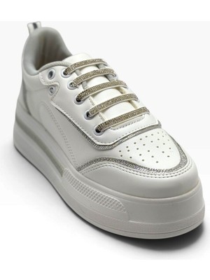 Flet 319-26 Cilt Deri Simli Gölgeli Anatomik Dolgu Taban Kadın Sneaker