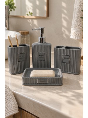Renkliürün 4 Parça Dekoratif Seramik Banyo Seti Gri-Silver Desenli D19217