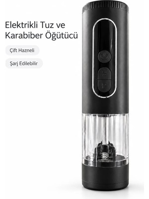 AyrStore Çift Hazneli Şarj Edilebilir Elektrikli Tuz ve Karabiber Öğütücü