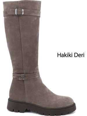 Gönderi(r) Kadın Vizon Süet  Fermuarlı Kauçuk Taban Hakiki Deri Çizme