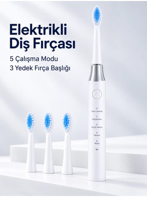 sbodurhome 3 Yedek Başlık Hediyeli USB Şarjlı Beyaz Elektrikli Diş Fırçası