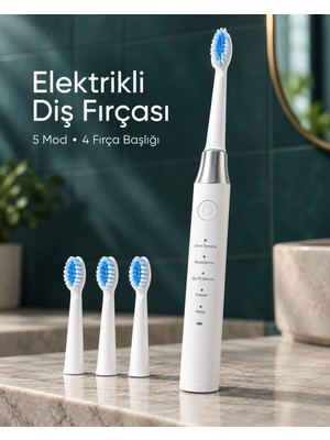 Laraheiser Değiştirilebilir Başlıklı Beyaz Elektrikli Diş Fırçası 5 Mod ve 3 Yedek Başlık