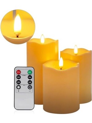 Odea 3'lü Set Alevsiz Kumandalı LED Mum, Büyük Boy