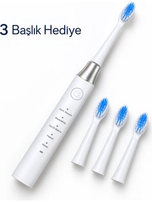 Laraheiser 5 Çalışma Modlu Beyaz Elektrikli Diş Fırçası 3 Yedek Başlık Hediyeli