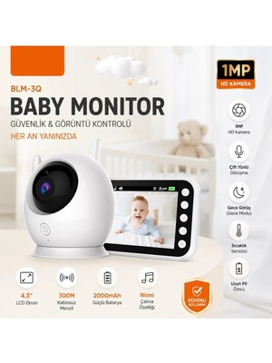 Junglee Blm-34 Mönitörlü Bebek Izleme Kamerası 4.3” Ekranlı Kablosuz Ip Bebek Kamerası - Gece Görüşü, Iki Yönlü Ses, Lullaby (8 Adet Ninni), Sıcaklık Sensörü Canlı Izleme Kamera