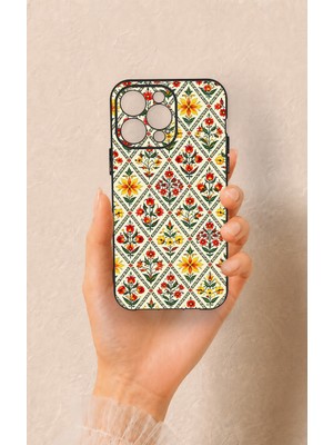 Vip Case iPhone 14 Pro Max Uyumlu Çini Lale Desenli Silikon Kılıf