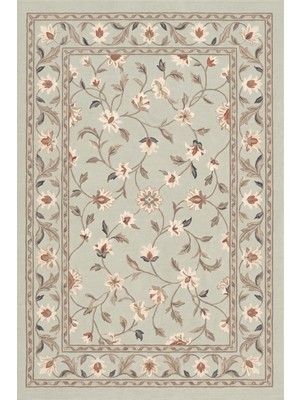 Rugzella Moonwort Soluk Adaçayı Yeşili Krem Çiçekli Floral Desen Turuncu Kısa Havlı Yıkanabilir Halı