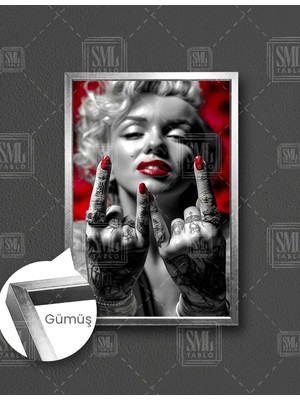 SML Tablo Marilyn Monroe Rock And Roll Kırmızı Oje Ruj Hollywood Ikon Çerçeveli Dikey Kanvas Tablo
