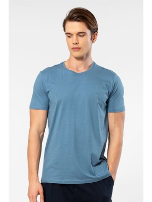 Cacharel Erkek Bisiklet Yaka T-Shirt 2169/İNDIGO