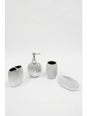 Renkliürün Silver Oval Sabunluk Banyo Seti