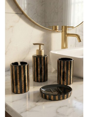 Renkliürün Siyah Gold Banyo Sabunluk Seti