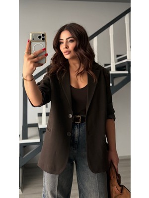 Elisin Acı Kahve Oversize Blazer Ceket