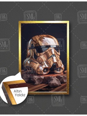 SML Tablo Star Wars Ahşap Art Deko Stormstooper Maskesi Mask Çerçeveli Dikey Kanvas Tablo