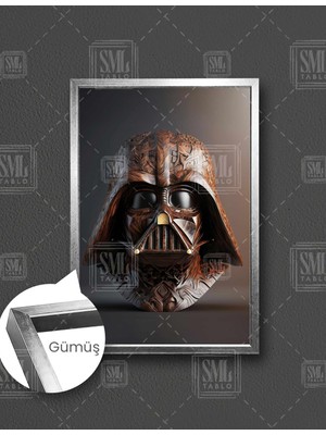 SML Tablo Star Wars Işlemeli Ahşap Art Deko Darth Wader Maskesi Mask Çerçeveli Dikey Kanvas Tablo