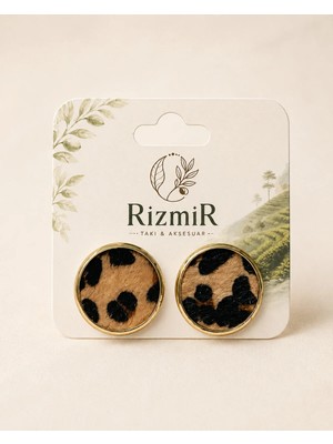 Rizmir Gold Leopar Desenli Yuvarlak Kadın Küpe