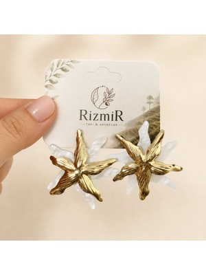 Rizmir Gold Beyaz Çiçek Tasarım Kadın Küpe