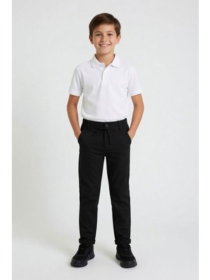 Cansın Mini Siyah Duble Paça Beli Bağcıklı Erkek Çocuk Okul Pantolon  22677
