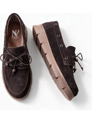 Ne&Ve Shoes Kahve Süet Kadın Lastik Bağlı Loafer Ayakkabı
