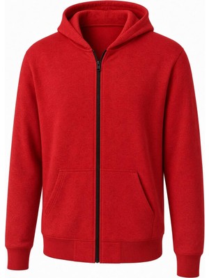 Oksit Moxy Unisex Fermuarlı Kapüşonlu Iki Iplik Şardonlu Sweatshirt Rahat Kalıp Kanguru Cepli Basic Hırka