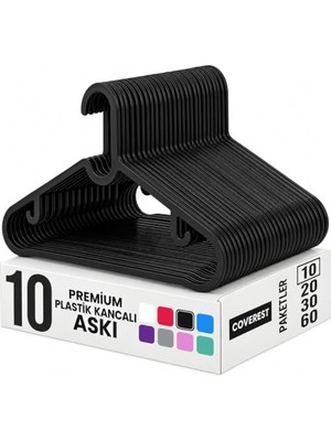 Odea Coverest 10 Adet Slim Plastik Elbise Askısı, Gardrop Için Alan Tasarruflu Pantolon Gömlek Ceket Etek Askısı, Kıyafet Askısı, 39.5 cm x 17.5 cm (10, Siyah)