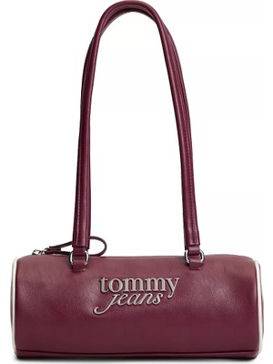 Tommy Hilfiger Kadın Suni Deri Fermuarlı Astarlı Iç Fermuar Cepli Çift Saplı Bordo Omuz Çantası AW0AW19055-H04