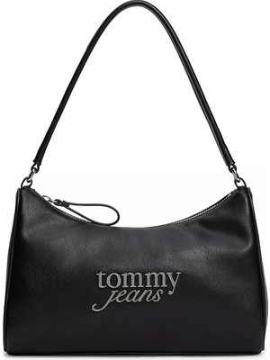 Tommy Hilfiger Kadın Suni Deri Fermuarlı Astarlı Iç Fermuar Cepli Tek Saplı Siyah Omuz Çantası AW0AW19052-BDS