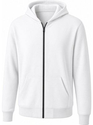Oksit Moxy Unisex Fermuarlı Kapüşonlu Iki Iplik Şardonlu Sweatshirt Rahat Kalıp Kanguru Cepli Basic Hırka
