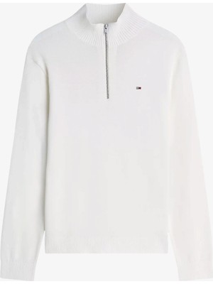 Tommy Hilfiger Tjm Slm Ess Lıght Zıp Swtr Ext Erkek Beyaz Kazak - DM0DM21654