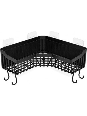 Odea Orret Home Yapışkanlı Köşe Banyo Rafı Şampuanlık Duş Organizeri Lif Askılı Delmeden Montajlı Plastik Banyo Düzenleyici Köşelik Raf Siyah 25X25 cm