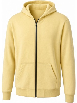 Oksit Moxy Unisex Fermuarlı Kapüşonlu Iki Iplik Şardonlu Sweatshirt Rahat Kalıp Kanguru Cepli Basic Hırka