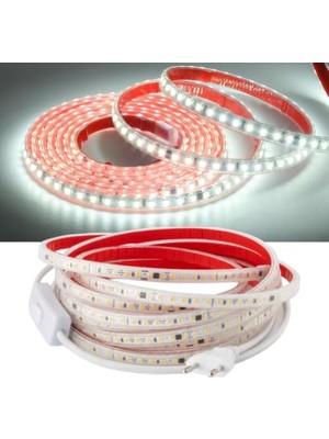 Odea Şerit Led, 220V Yüksek Parlaklık, 120 Led/m, Tak Çalıştır, Fişli Anahtarlı, Silikonlu Iç/dış Mekan, Yapışkanlı, Mutfak, Tezgah Altı, Mobilya, Asma Tavan, Bahçe, SB-6508 (Beyaz, 5 Metre)          [ener