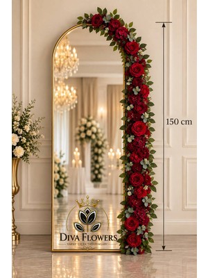 DIVA FLOWERS Dıva Flowers Boy Aynası & Arka Fon Çiçek Aranjmanı - Ayna ve Tağ Çiçeği Yapay Çiçek Aranjmanı 150X25 cm - Nişan Söz Düğün Dekoru⁠