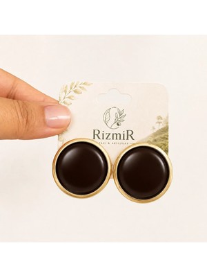 Rizmir Gold Koyu Kahve Yuvarlak Kadın Küpe