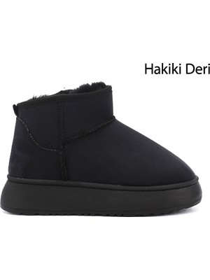 Gönderi(r) Kadın Siyah Süet  Kalın Tabanlı Kürklü Bot