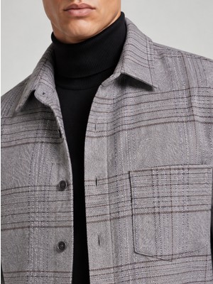 Etikmen Gri Çizgili Slimfit Oduncu Gömlek