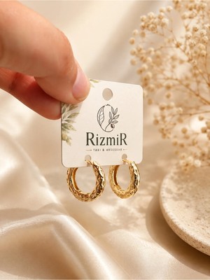 Rizmir Gold Dokulu Halka Kadın Küpe