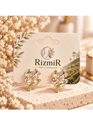 Rizmir Gold Taşlı Yonca Kadın Küpe