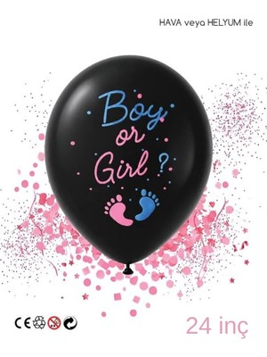Odea Pembe Pul Boy Or Girl Cinsiyet Belirleme Balonu Siyah Büyük Boy 24 Inç (Kız Bebek Için