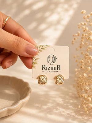 Rizmir Gold Geometrik Taş Detaylı Kadın Küpe