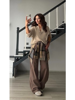 Elisin Kahve Gömlek Aksesuarlı Tencel Jean
