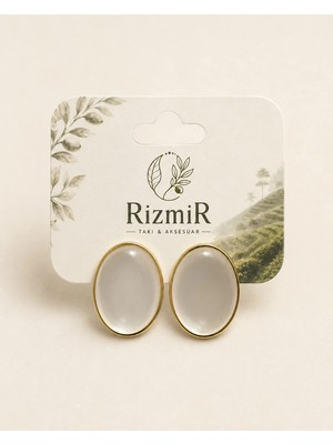 Rizmir Gold Krem Oval Kadın Küpe