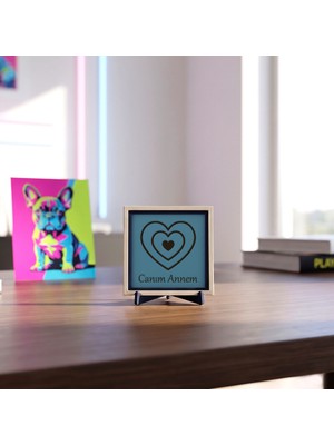 Miaju "canım Annem" Yazılı ve Iç Içe Kalp Temalı Kare Obje, Çalışma Alanları ve Yaşam Alanları Için Çerçeveli Özel Tasarım 10X10 cm